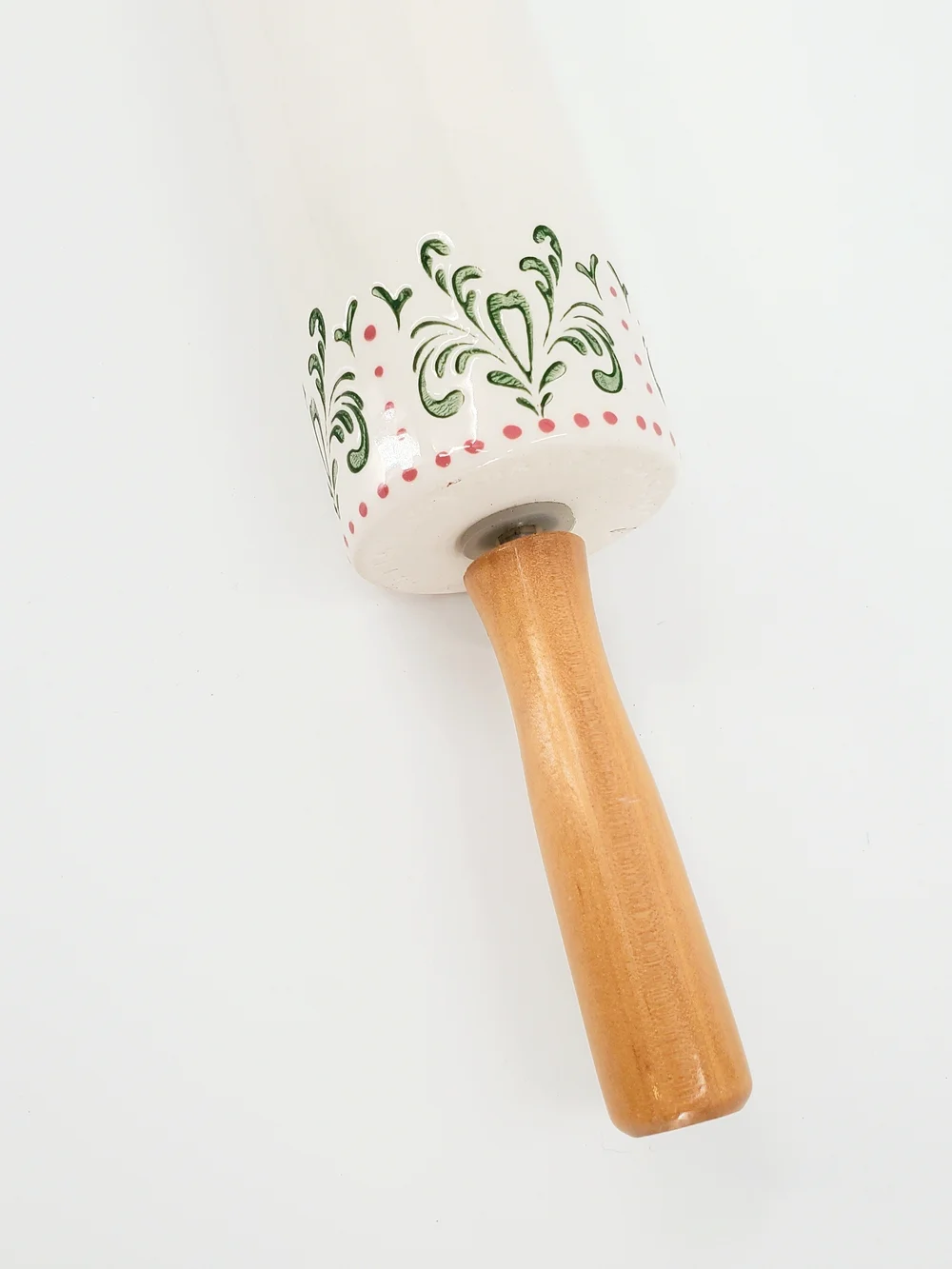 Anthroplogie Maelle Rolling Pin With Wood Handle - White, Green & Pink